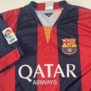 FCB Barcelona Neymar Jr 11 Shirt Mens Large Red Blue Soccer Jersey Qatar Airways